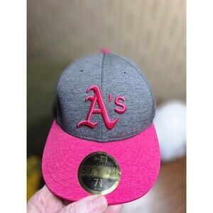 New Era Oakland A’s 59FIFTY Low Profile Fitted Hat 7 3/8 Pink Gray MLB Authentic